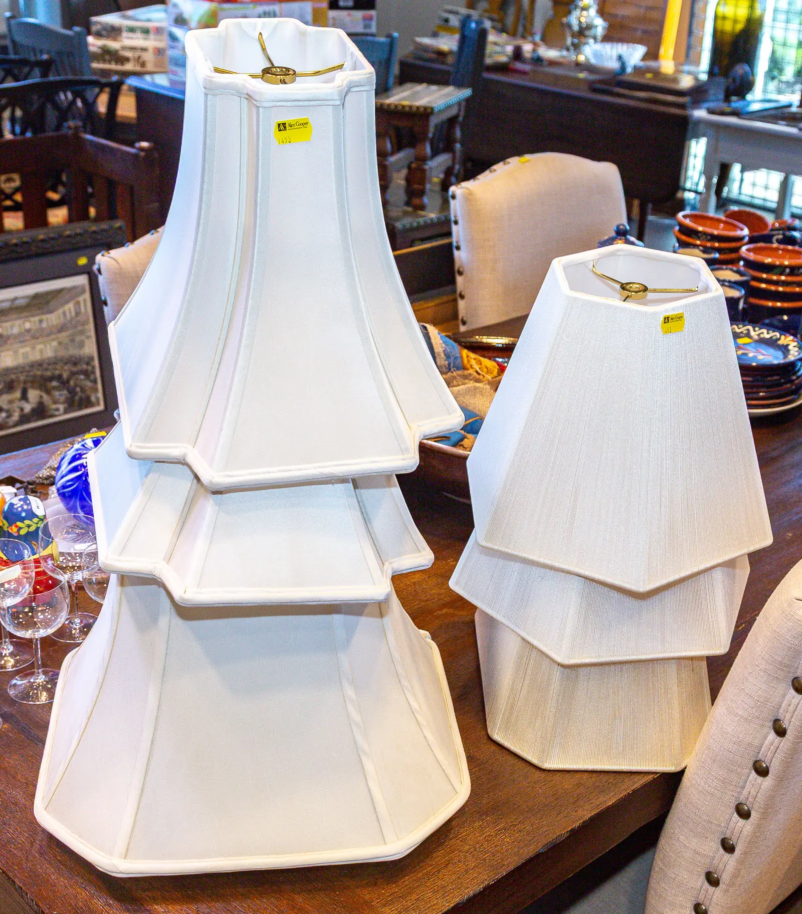 A Group of Eight Fabric Lamp Shades