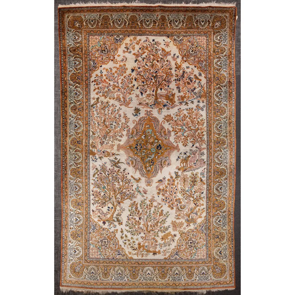 Semi-Antique Silk Qum Rug, Persia, 4.5 x 7.4