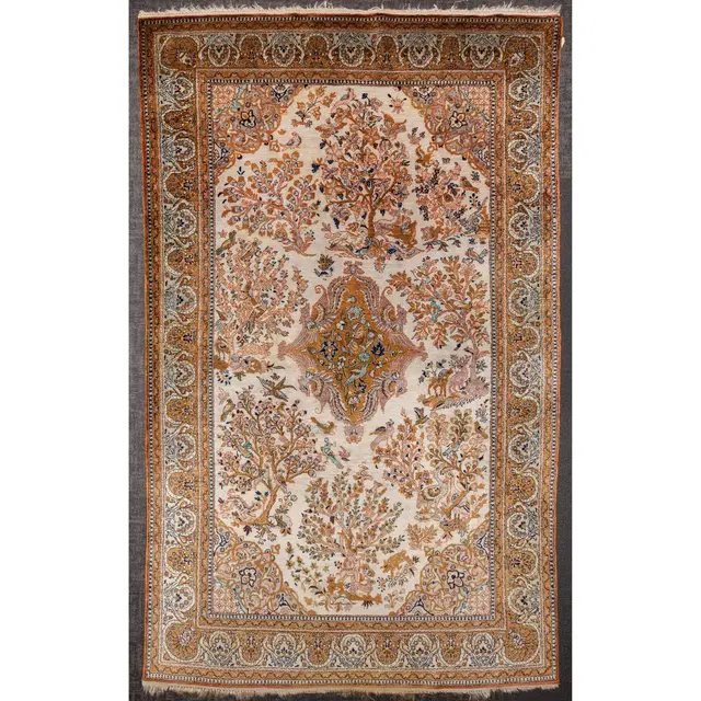 Semi-Antique Silk Qum Rug, Persia, 4.5 x 7.4
