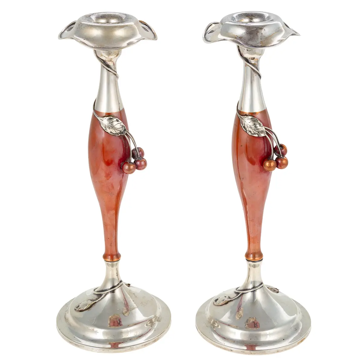 A Pair of Arts & Crafts Sterling & Copper Candlesticks