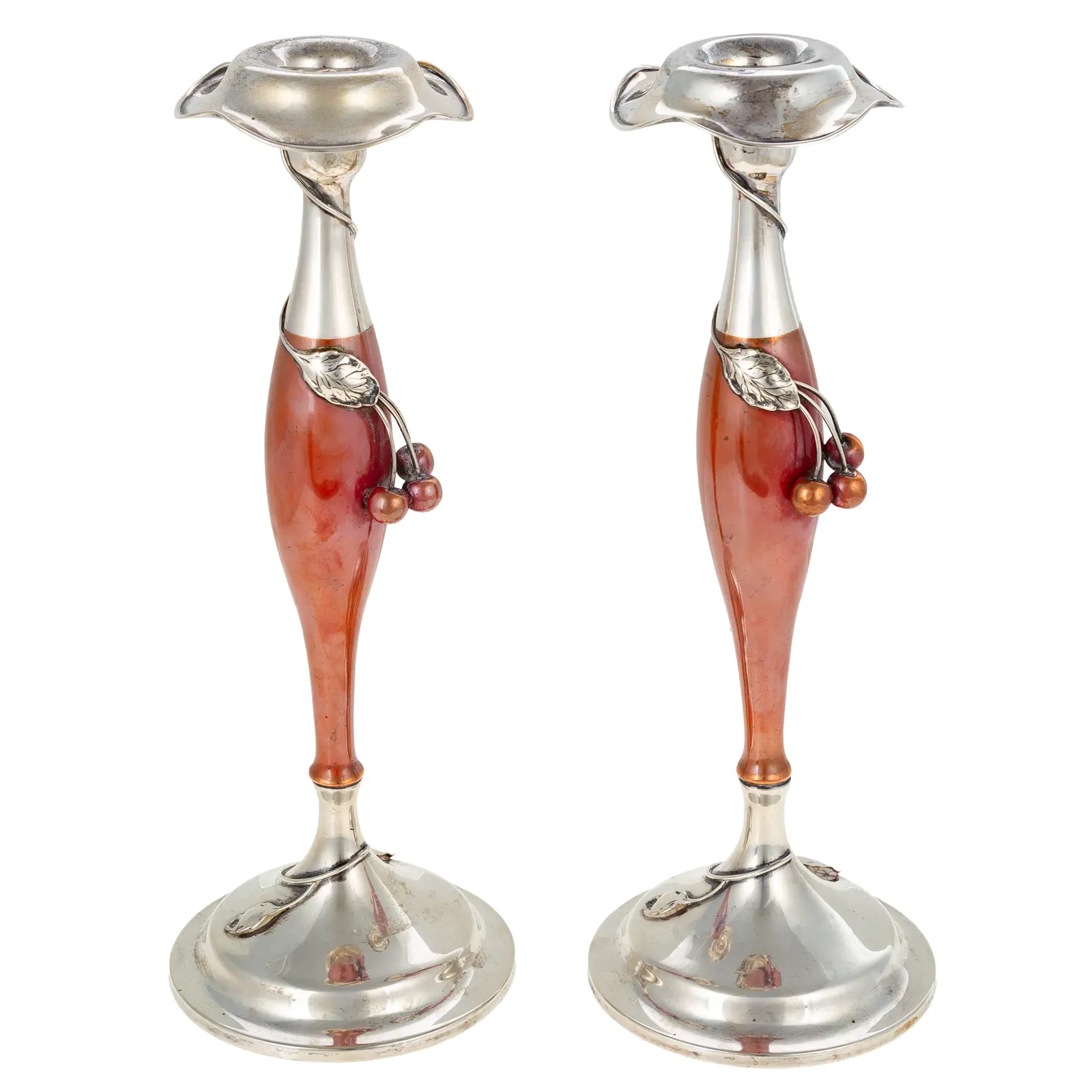 A Pair of Arts & Crafts Sterling & Copper Candlesticks