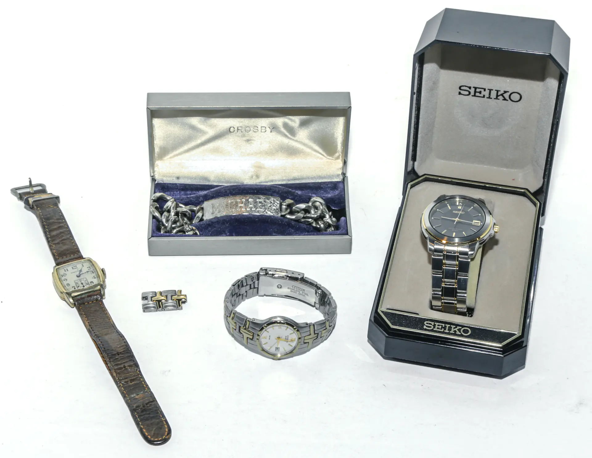 Sterling ID Tag, Seiko, Citizen & Hamilton Watches