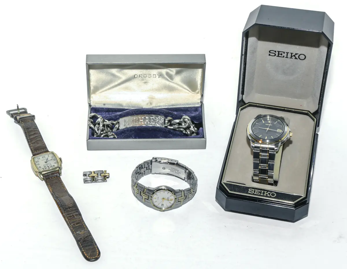 Sterling ID Tag, Seiko, Citizen & Hamilton Watches