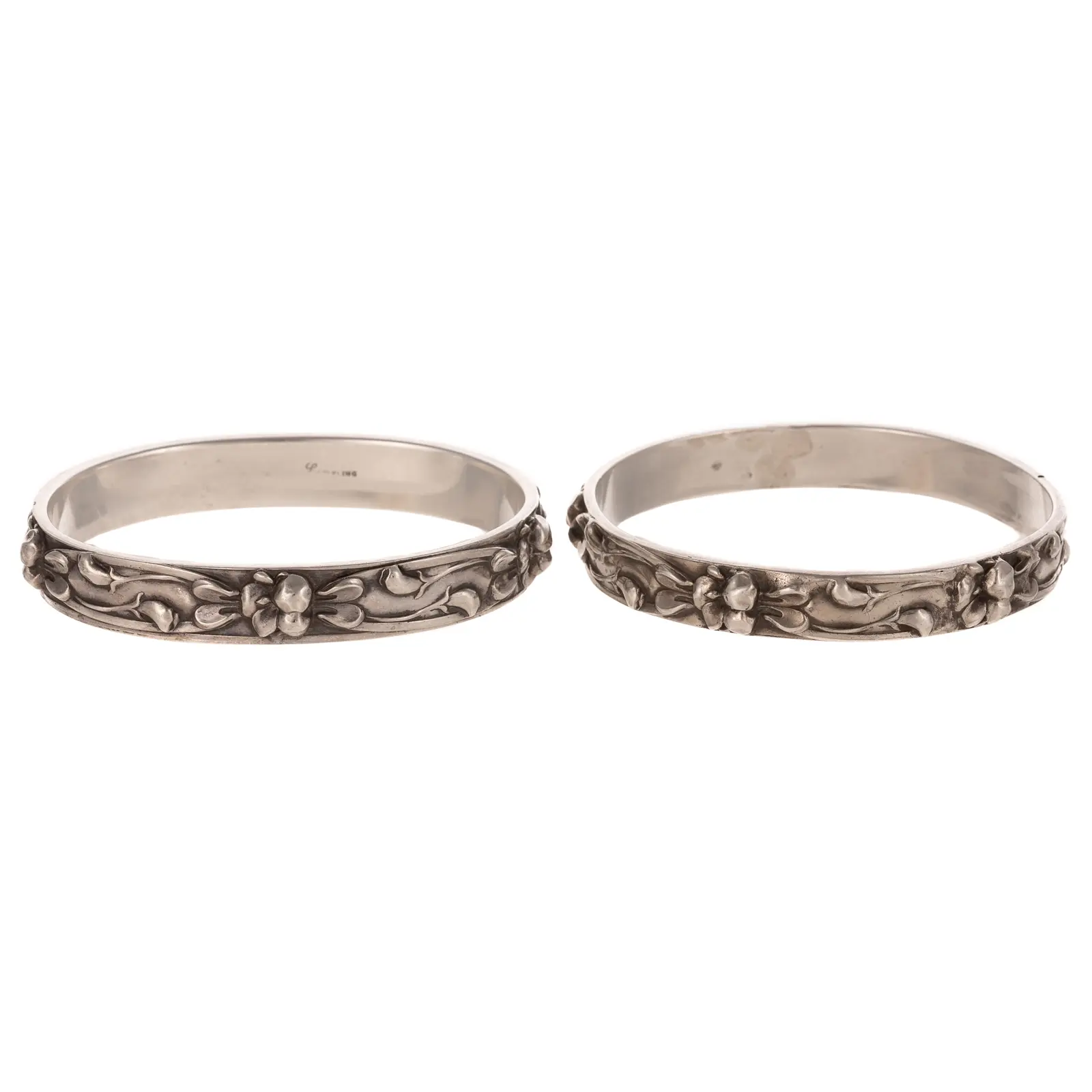 A Pair of La Pierre Art Nouveau Bangles in Sterling Silver