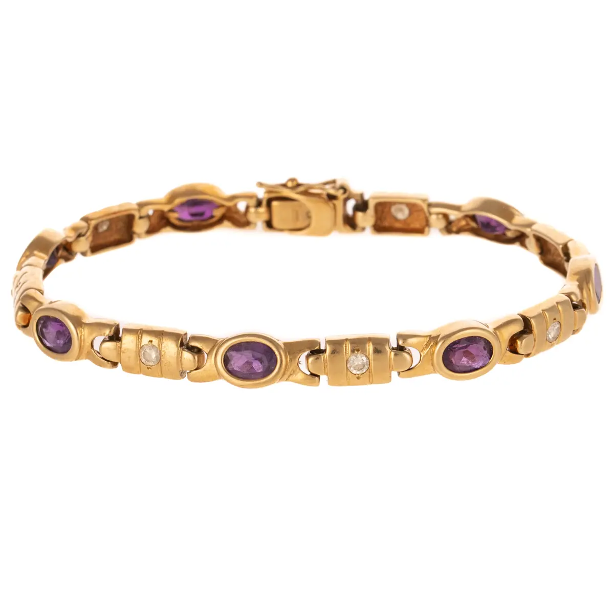 An Amethyst & Diamond Link Bracelet in 14K