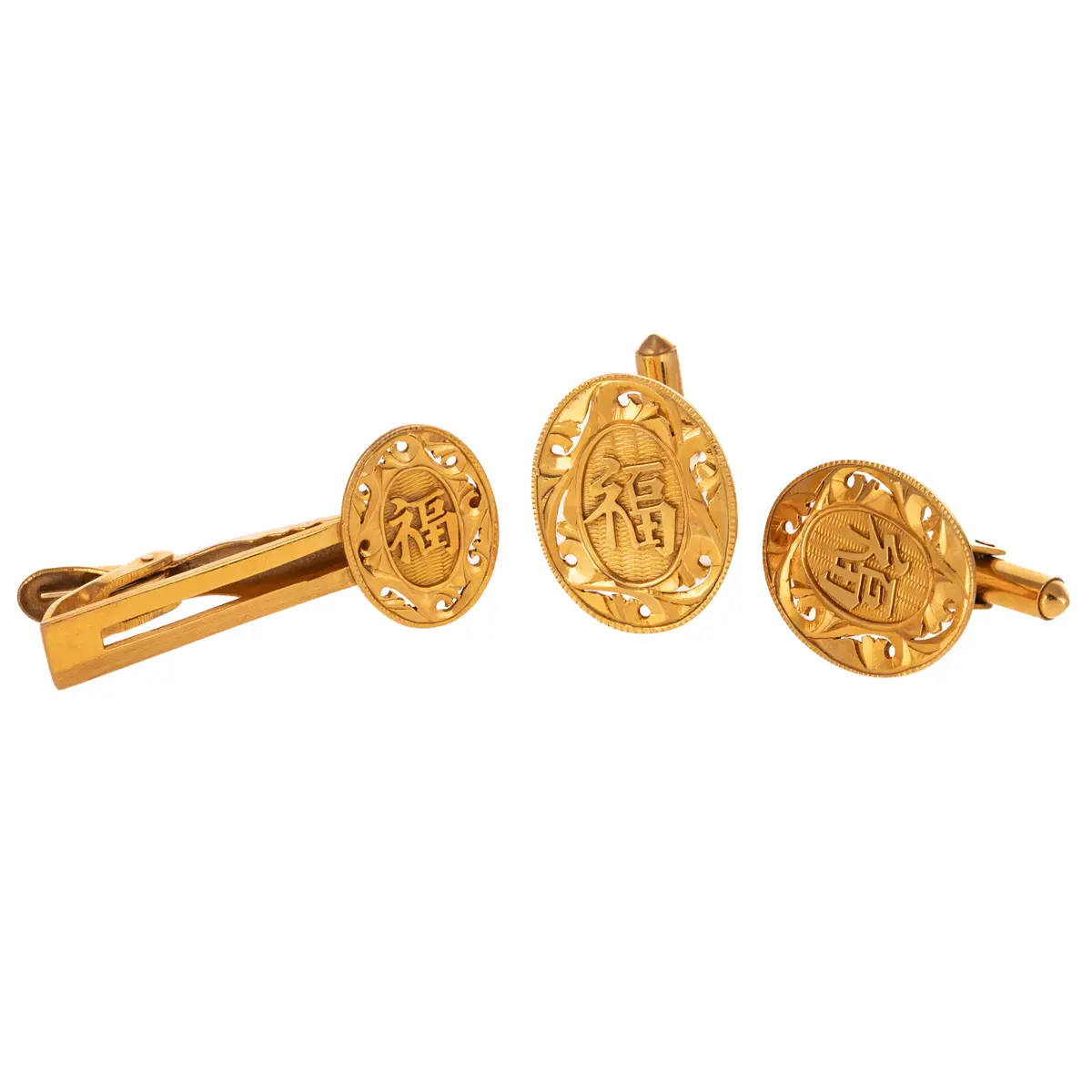 A Pair of Cufflinks & Tie Bar in 10K