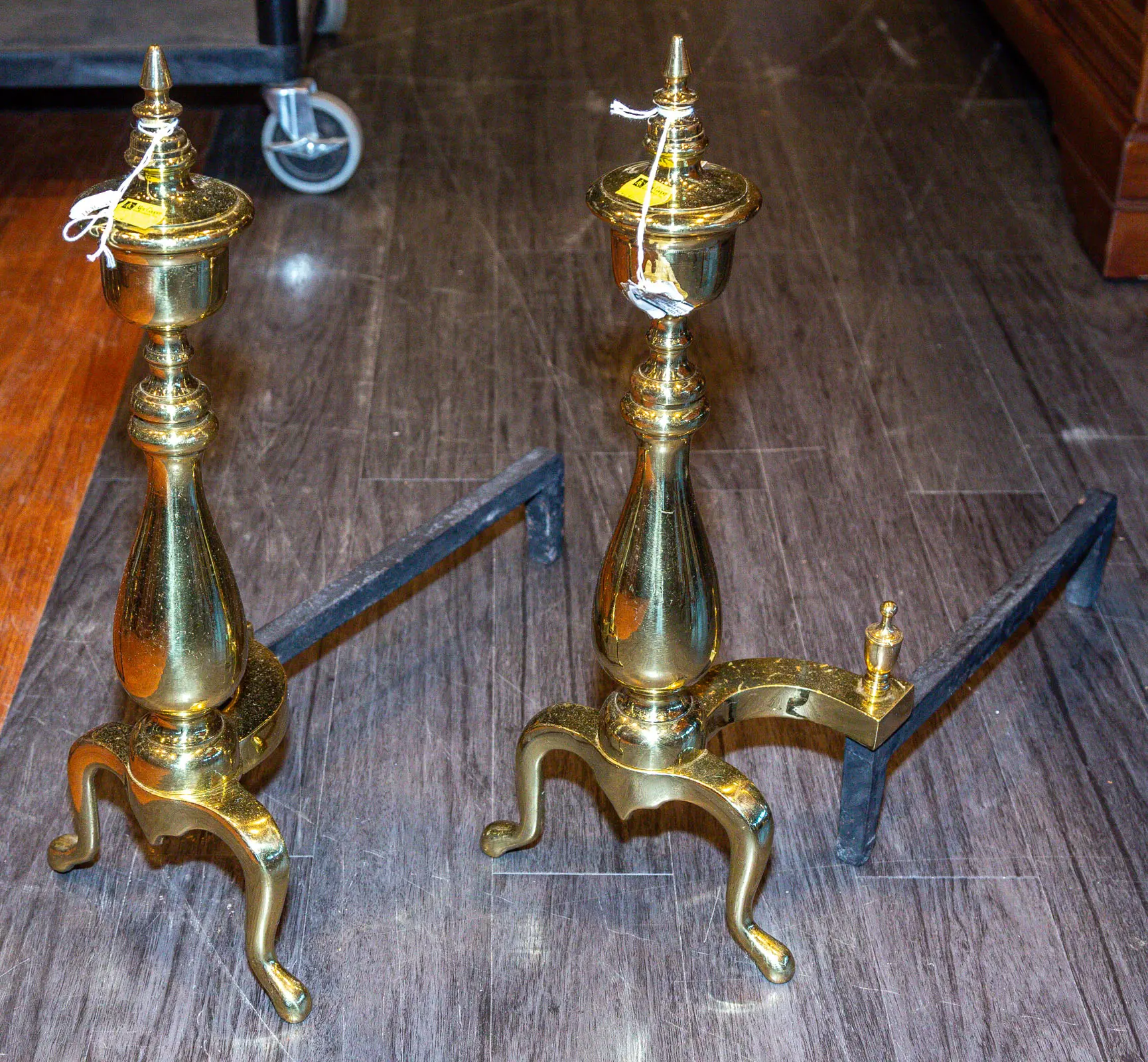 A Pair of Federal Style Brass & Iron Andirons