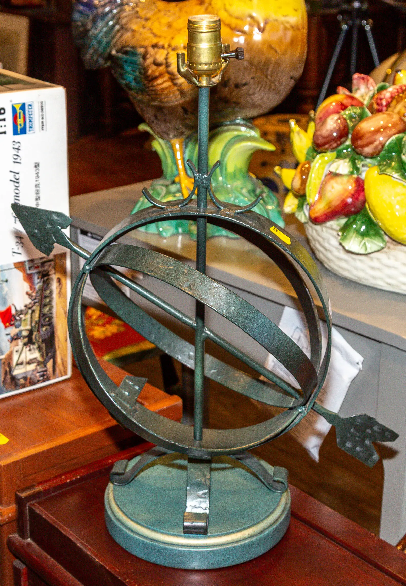 A Patinated Iron Armillary Sphere Table Lamp
