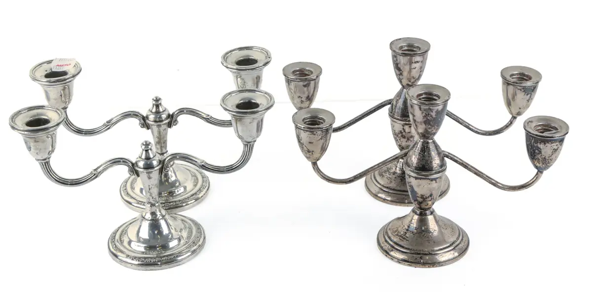 Two Pairs of Weighted Sterling Candelabra
