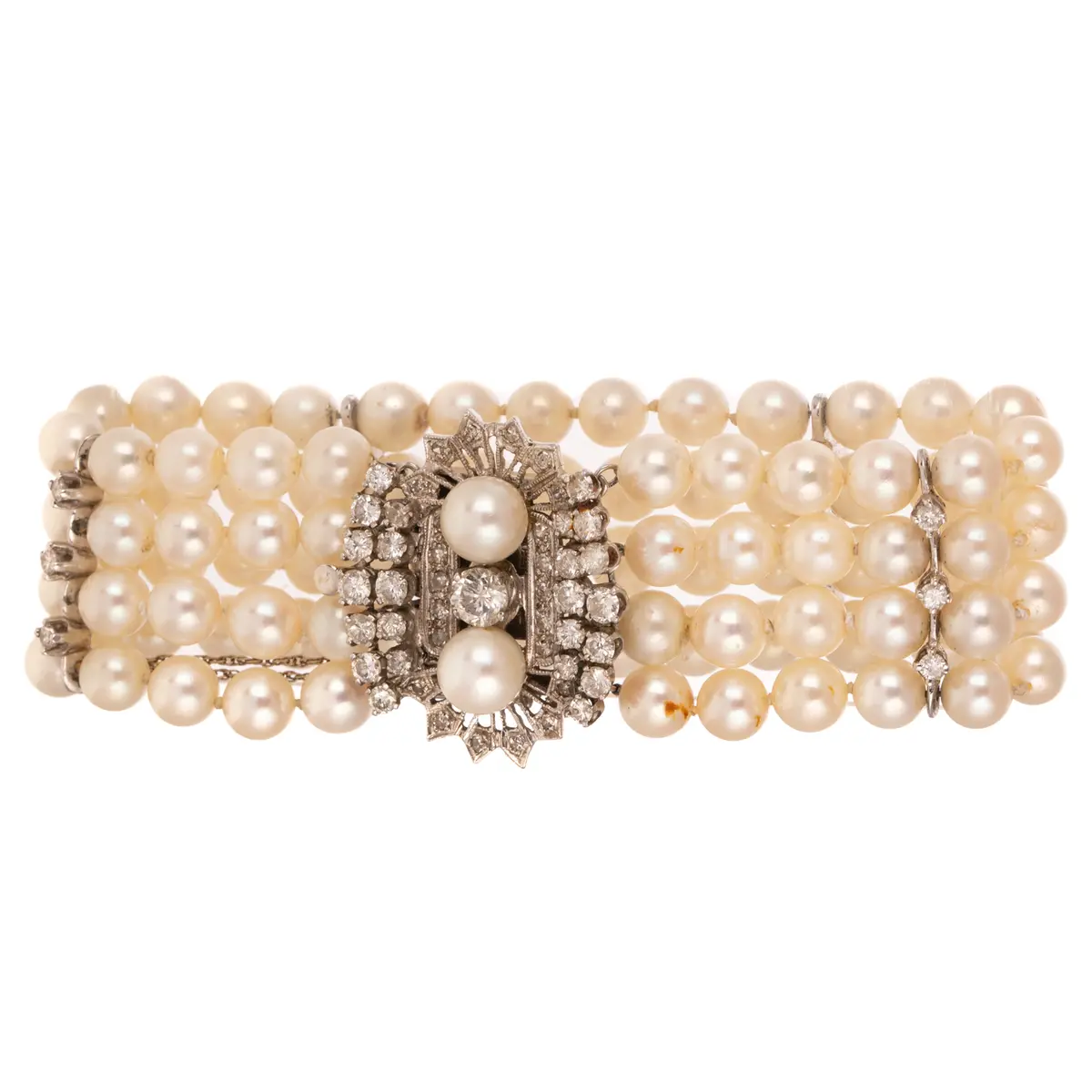 A Multi-Strand Pearl & Diamond Bracelet in 14K