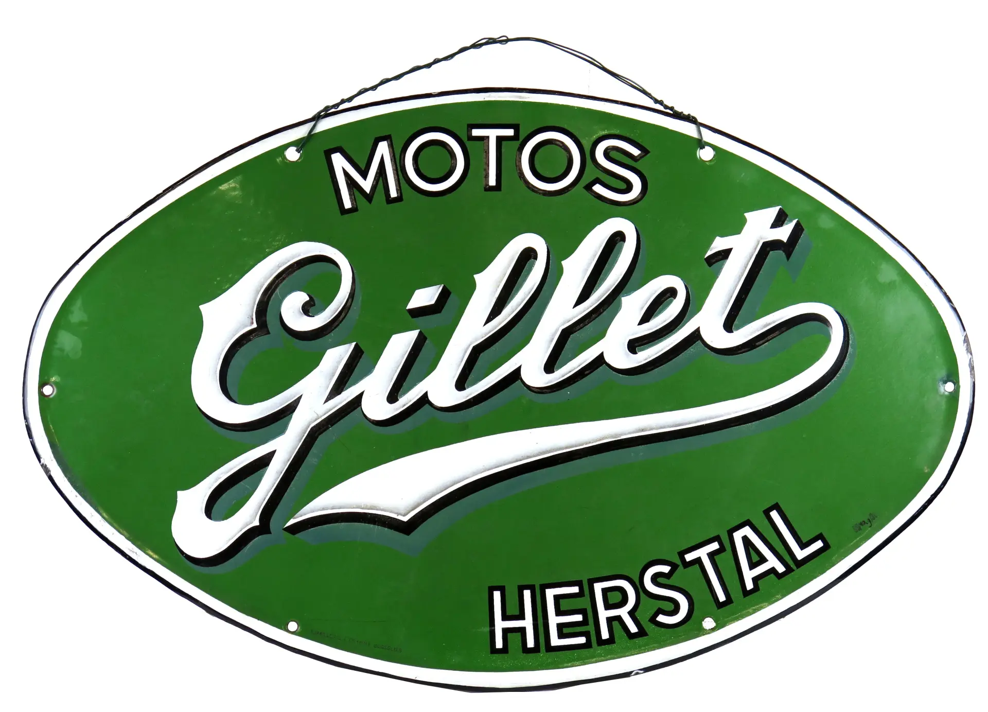 Reklamskylt, emaljerat järn, Belgien, 1930-tal, "Motos Gillet" Herstal