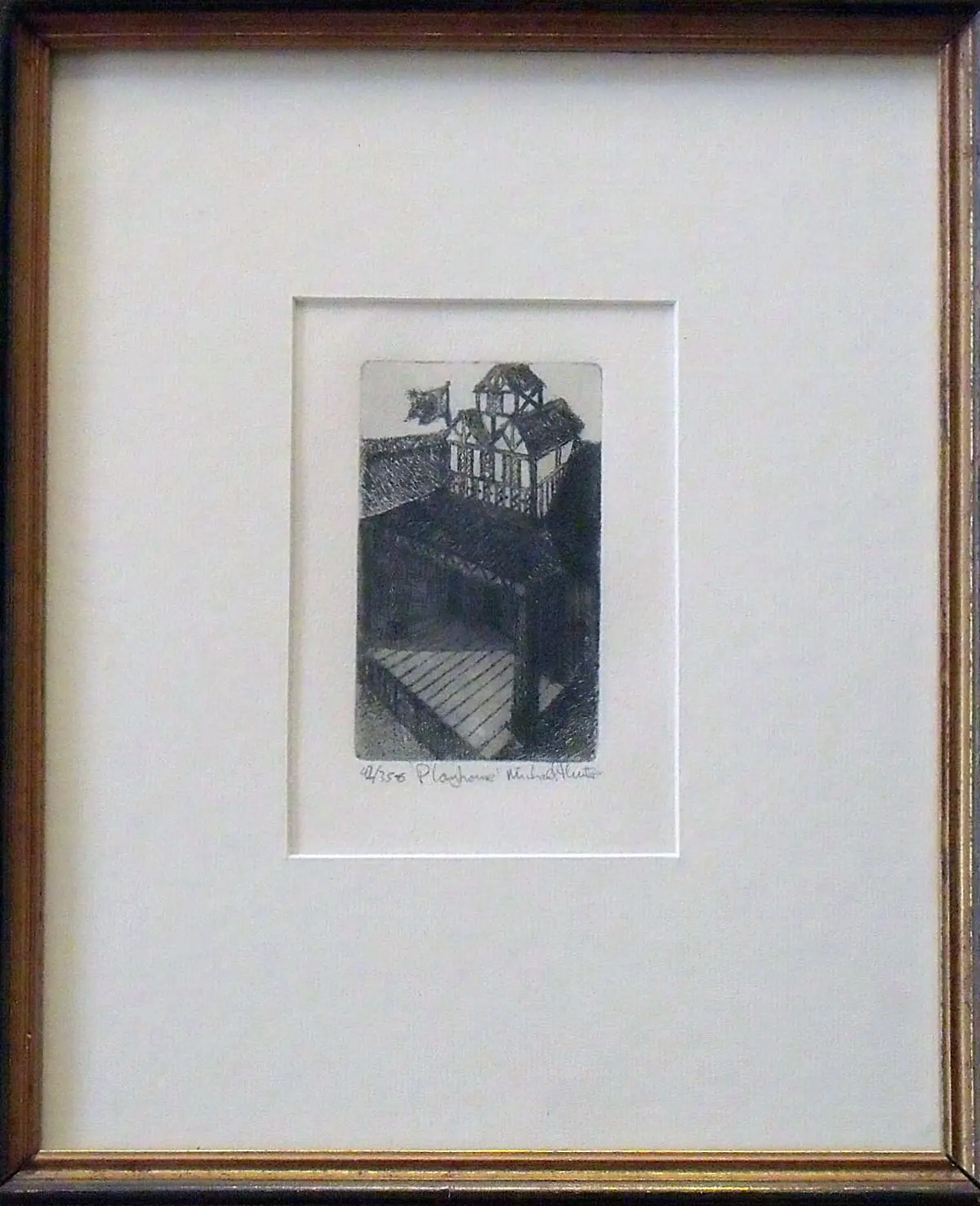 Michael Hunter. Engraving "Playhouse". Numbered 42/356. Hand signed. 38x32cm.
