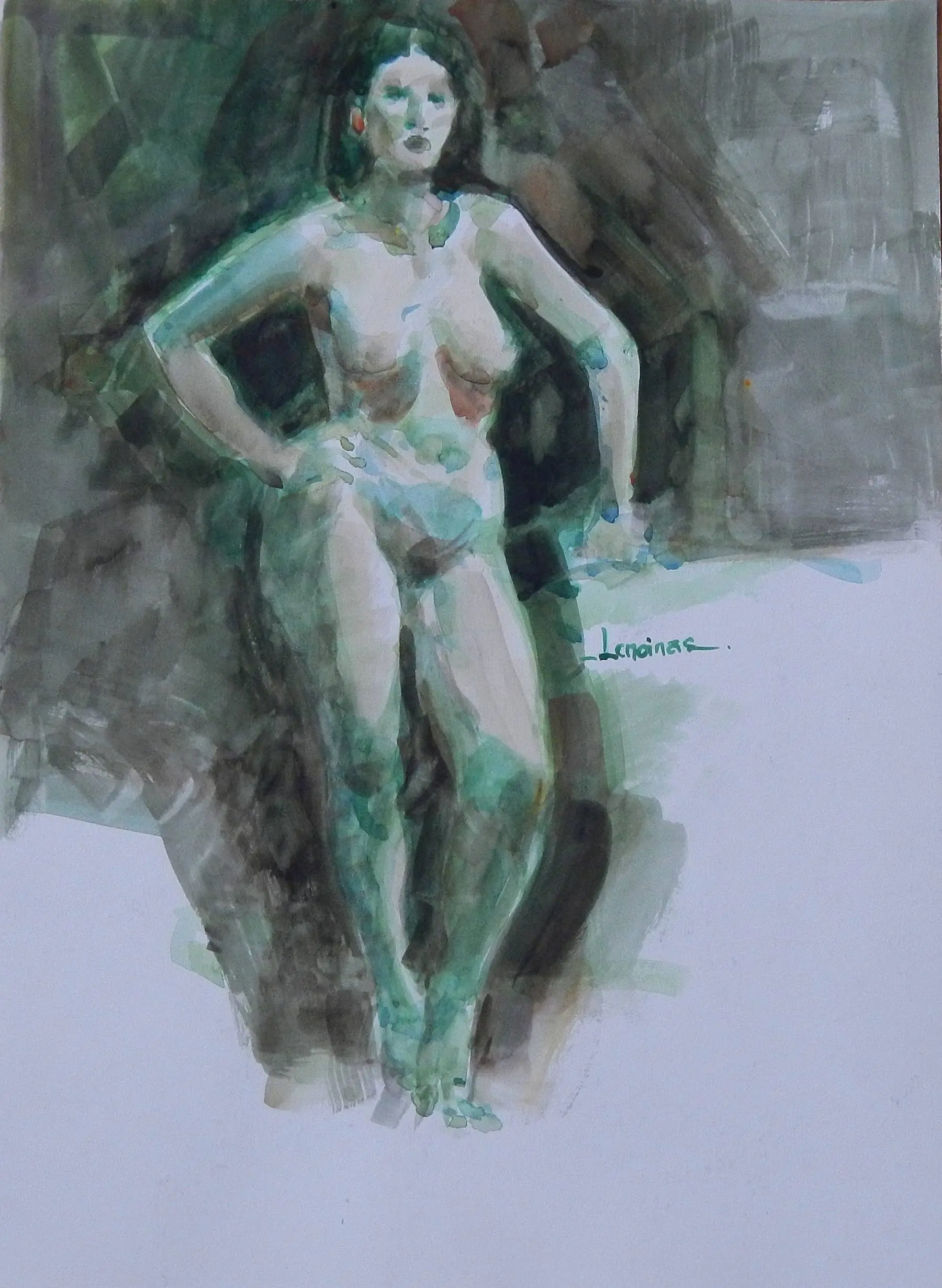 Carlos Enrique Lencinas Gómez. Watercolor on paper. “Female Nude”.
