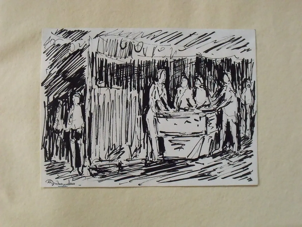 Giuseppe Tribaudino. Marker drawing or sketch. "Gentlemen around a
