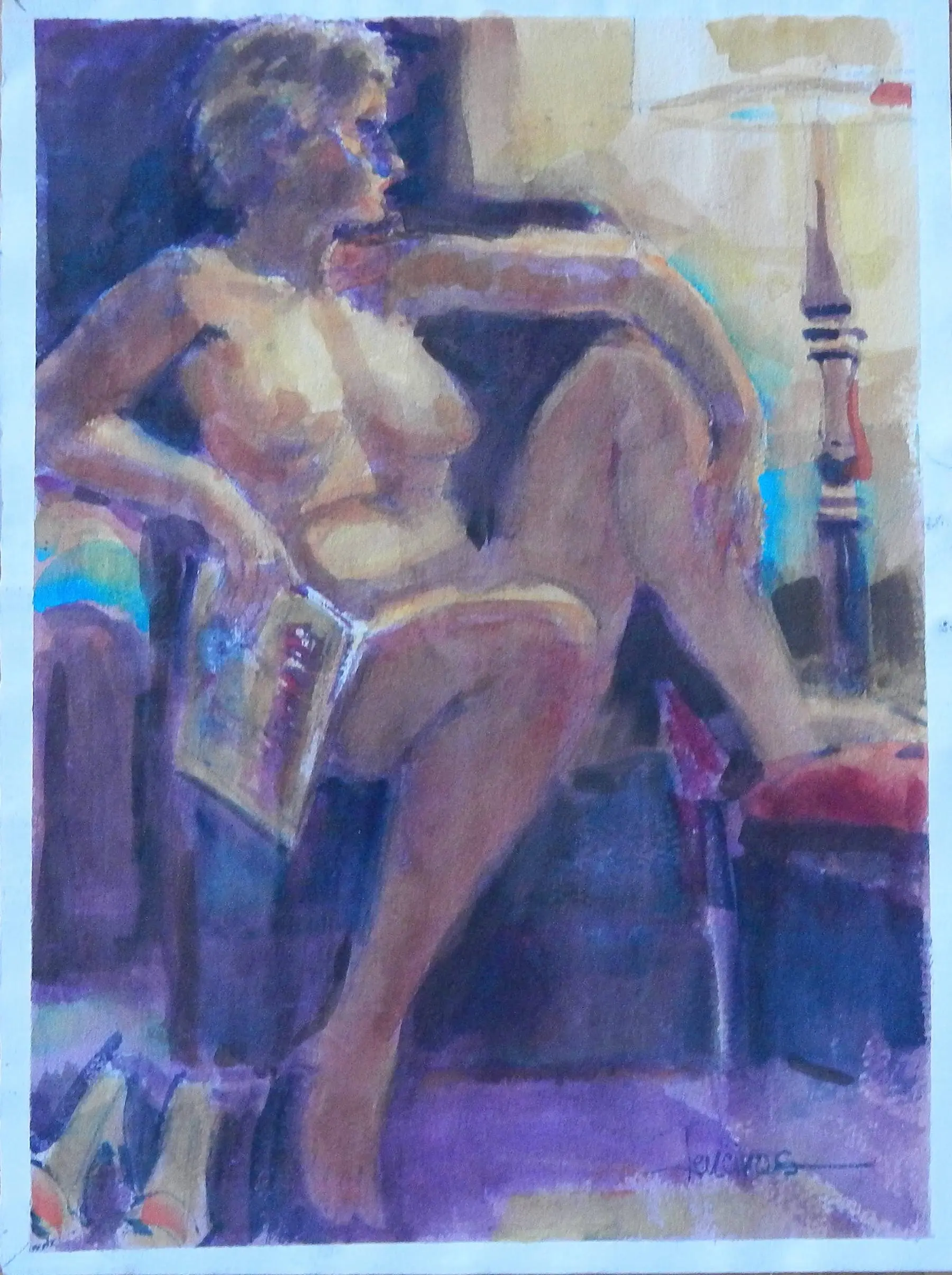 Carlos Enrique Lencinas Gómez. Watercolor on paper. “Female Nude”.