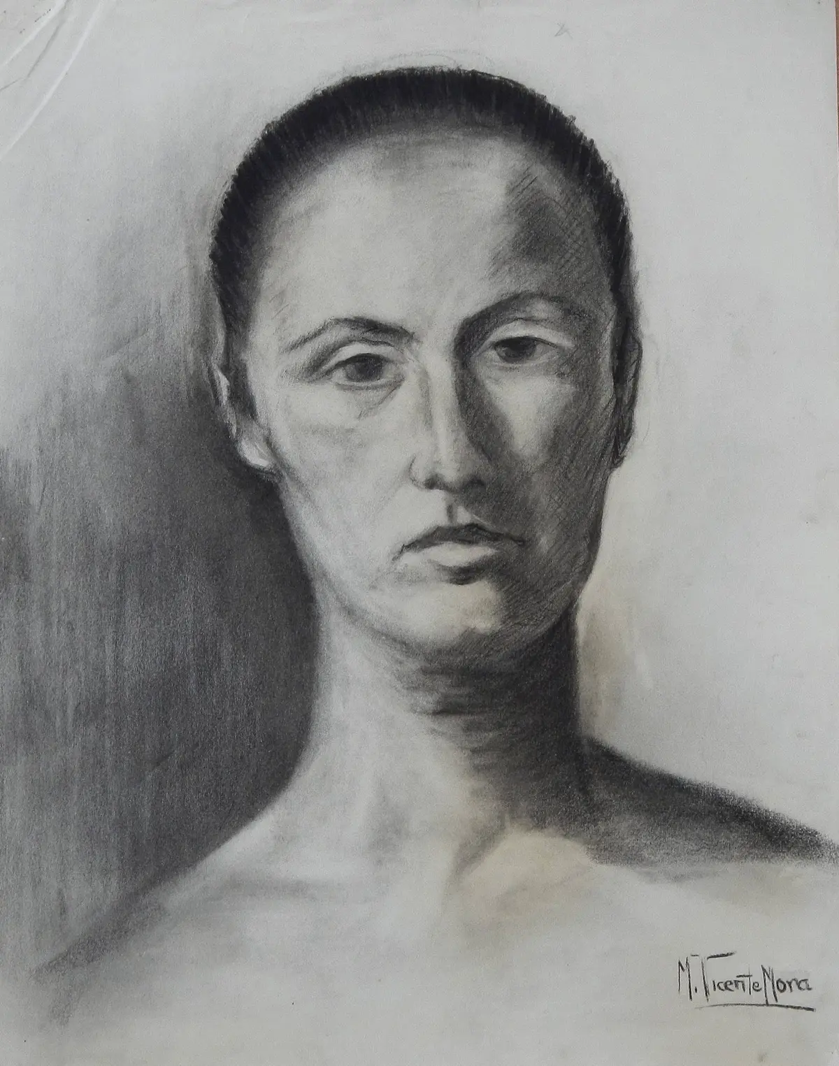 Manuel Vicente Mora. Charcoal on paper. “Female Portrait”. Hand-signed.