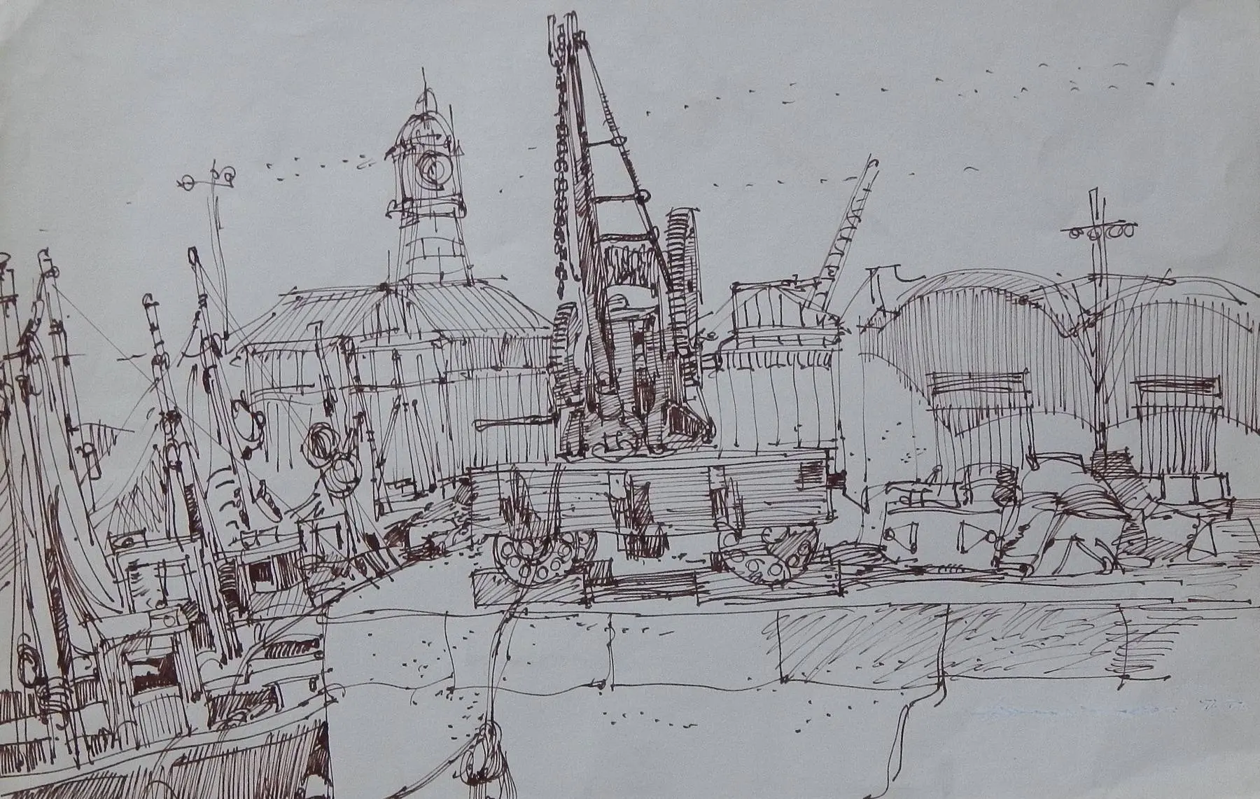 Carlos Enrique Lencinas Gómez (1937-2018). Ink on paper. “Port of