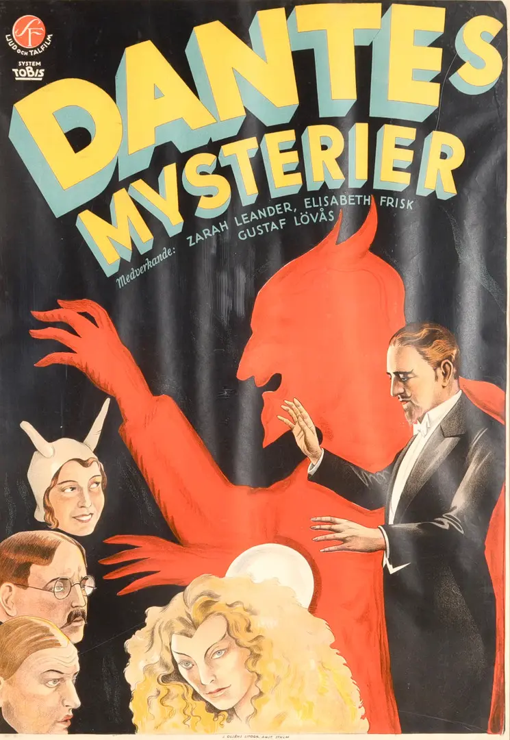 FILMAFFISCH, färglitografiskt tryck, "Dante's Mysterier", 1932.