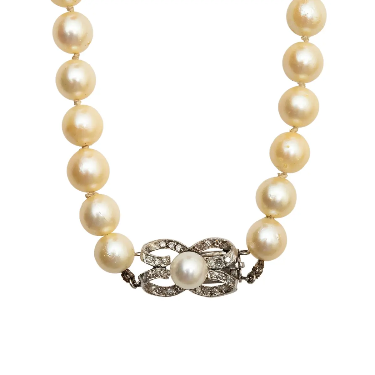 COLLAR DE PERLAS CON DIAMANTES EN PLATA