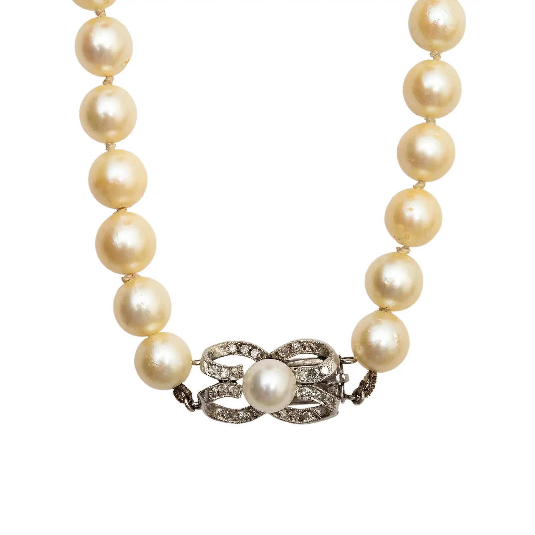 COLLAR DE PERLAS CON DIAMANTES EN PLATA