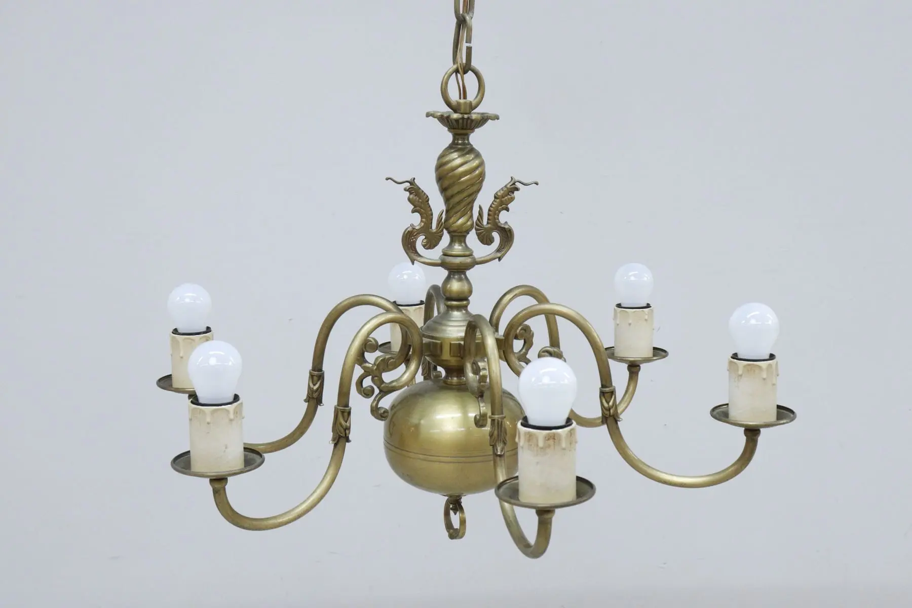 Taklampa, 6-armad, mässing/malm