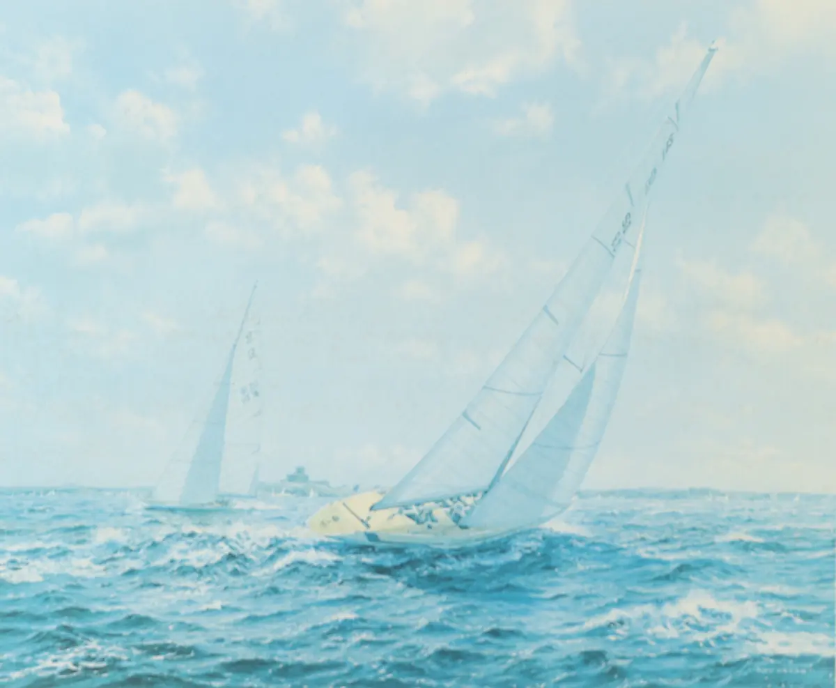 ROY CROSS. Segelbåt, offset print, signerad.