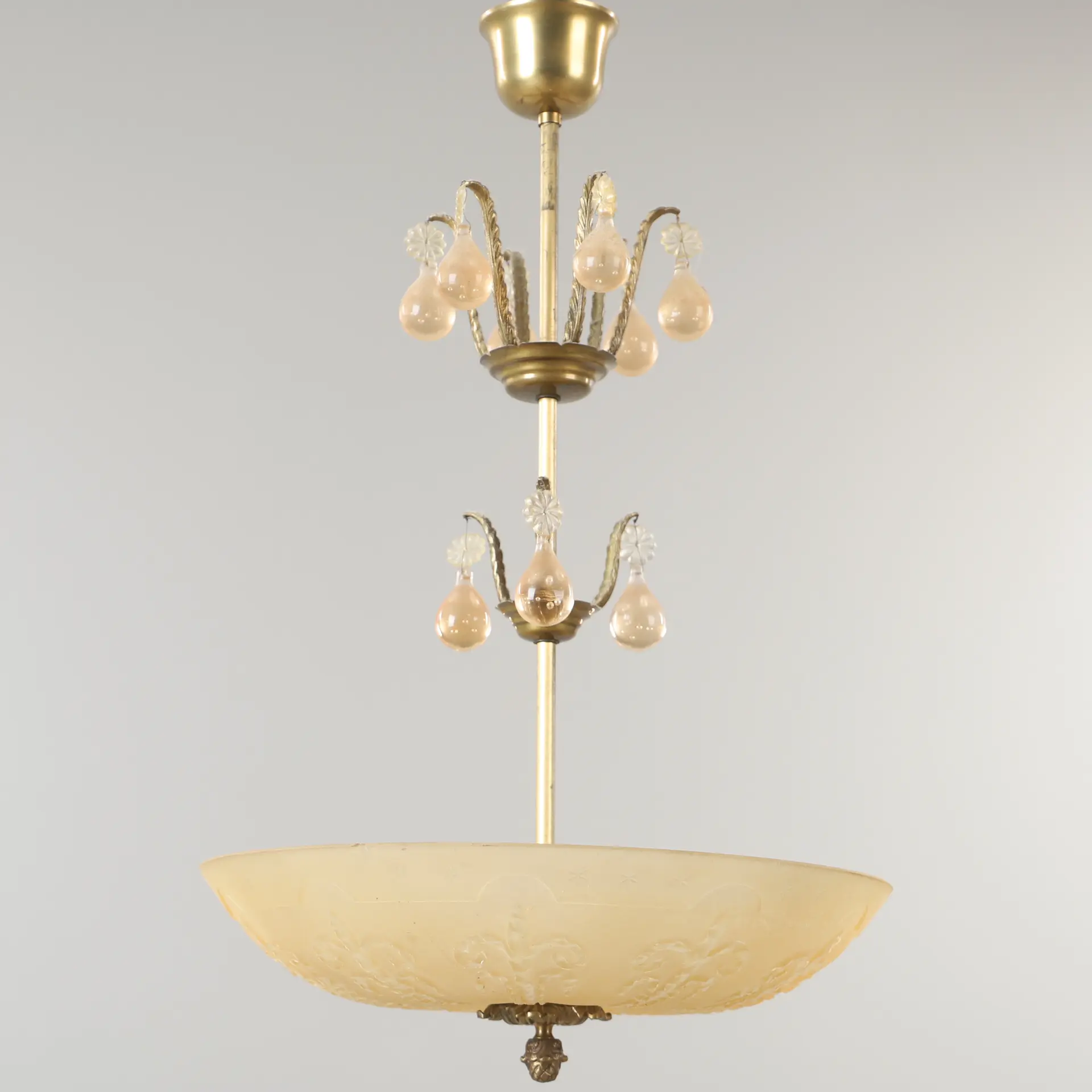 TAKLAMPA, mässing och glas, 1920/30-tal.