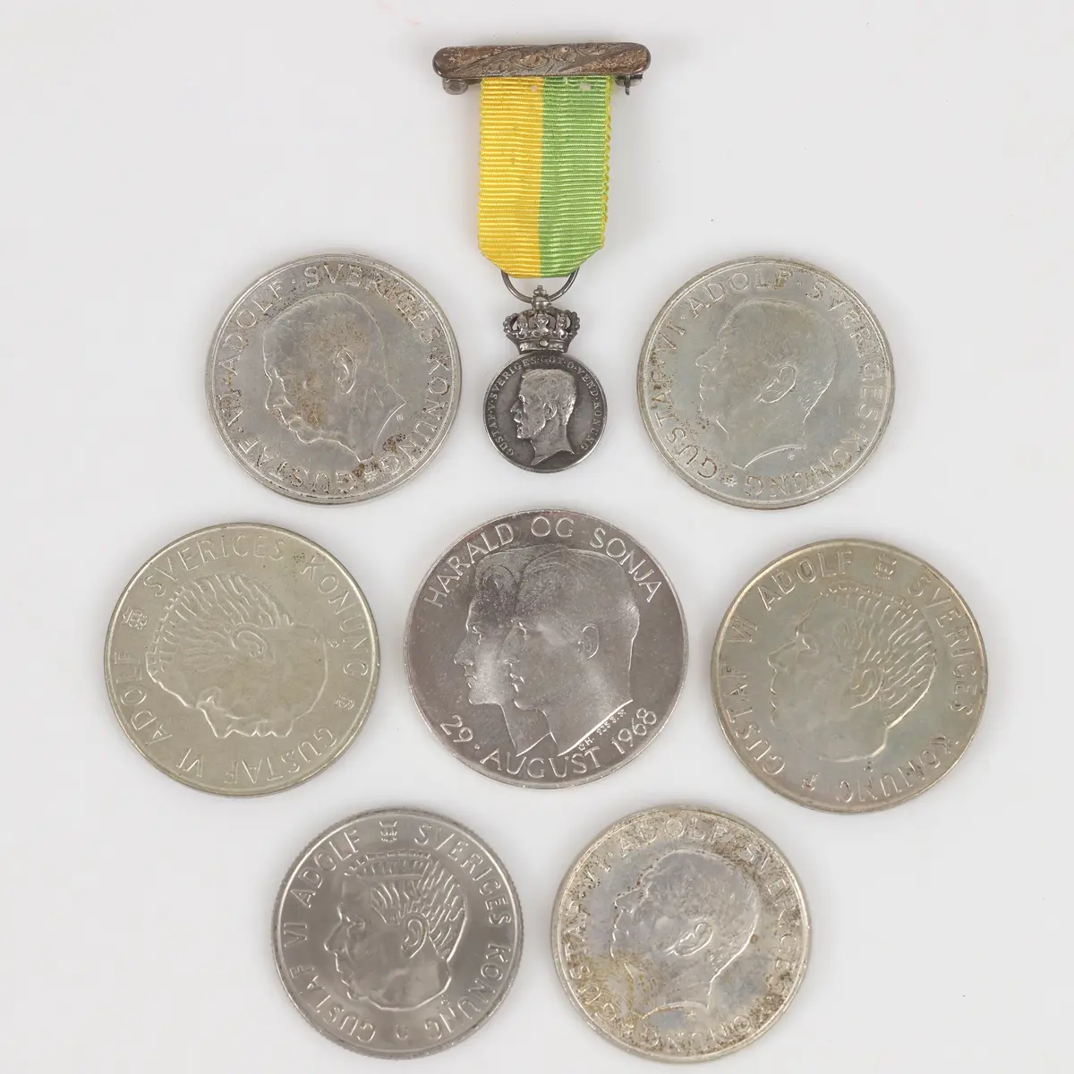 MYNT OCH MEDALJ, 8 delar, Sverige och Norge, 1900-tal.