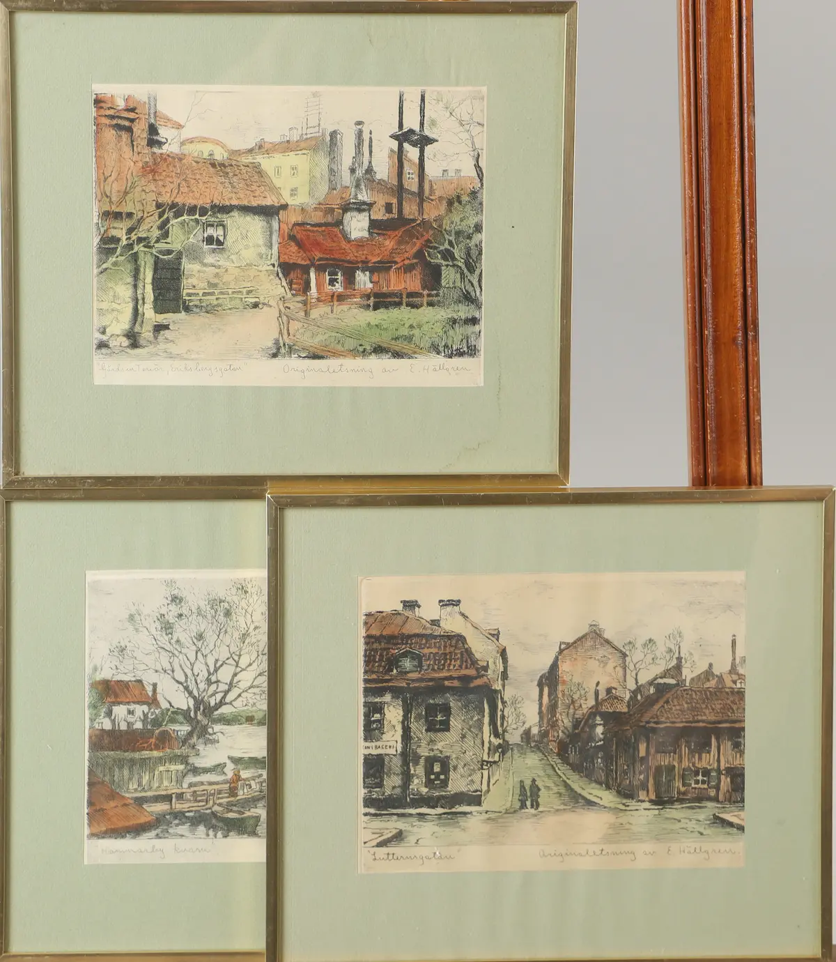 ERNST HÄLLGREN. Stockholmsmotiv, 3 stycken etsningar, signerade E. Hällgren.