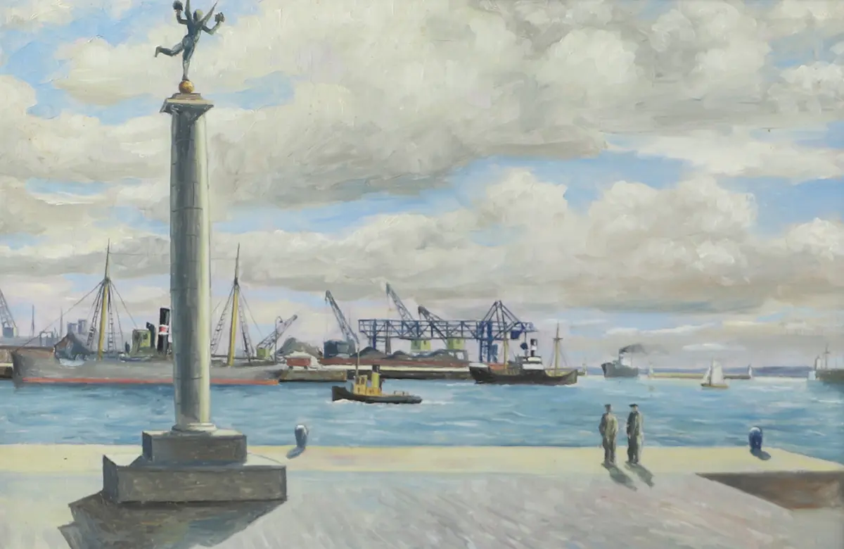CARL THOMPSON. Hamnen Helsingborg, olja på pannå, signerad C. Thompson.