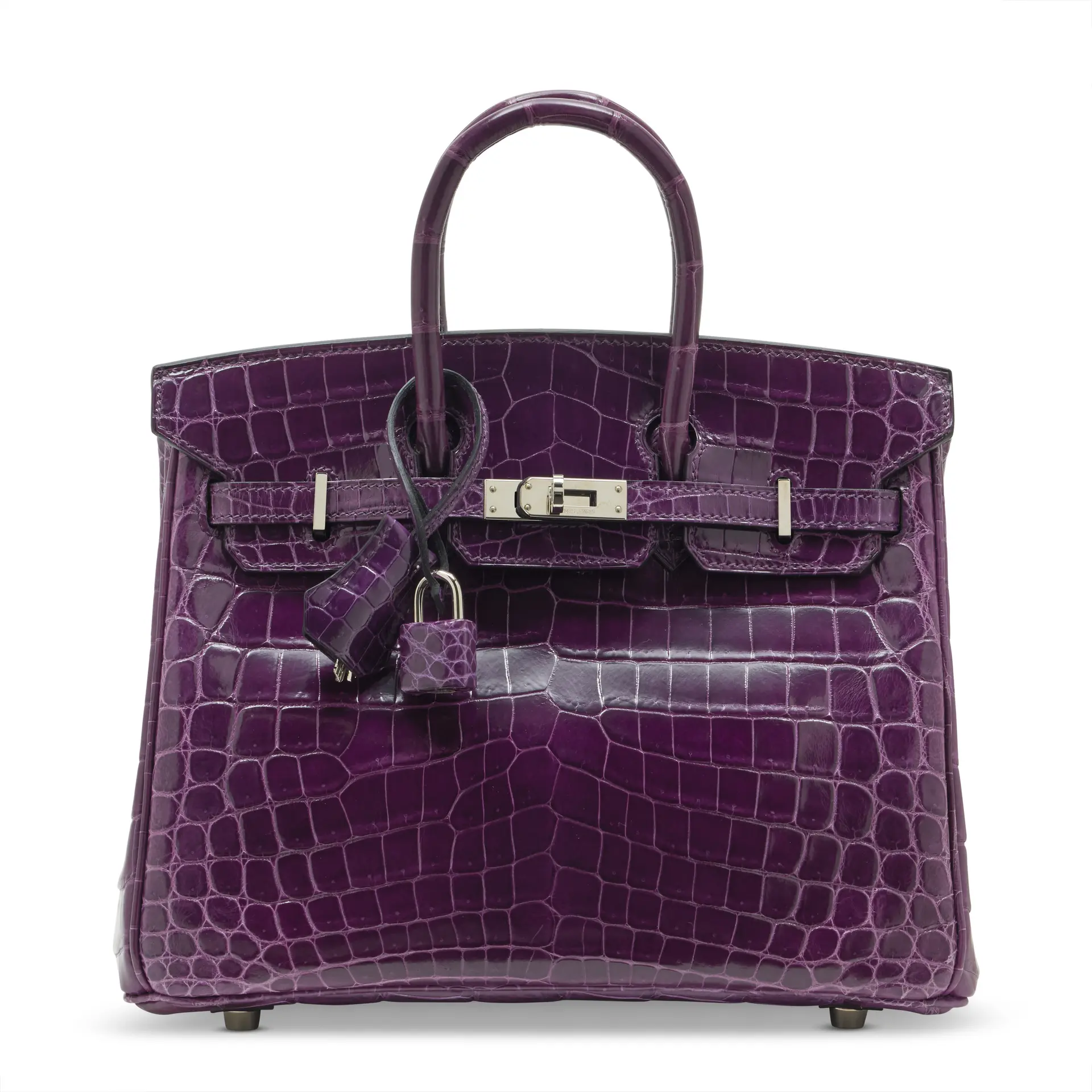 A SHINY AMÉTHYSTE NILOTICUS CROCODILE BIRKIN 25 WITH PALLADIUM HARDWARE