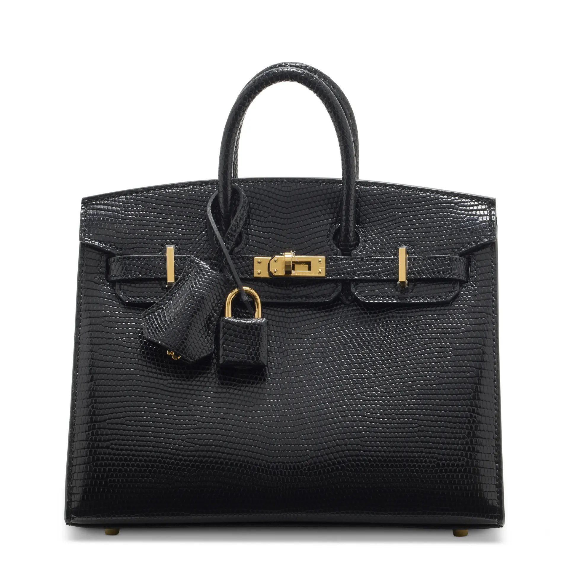 A RARE, SHINY BLACK NILOTICUS LIZARD SELLIER BIRKIN 20 WITH GOLD HARDWARE