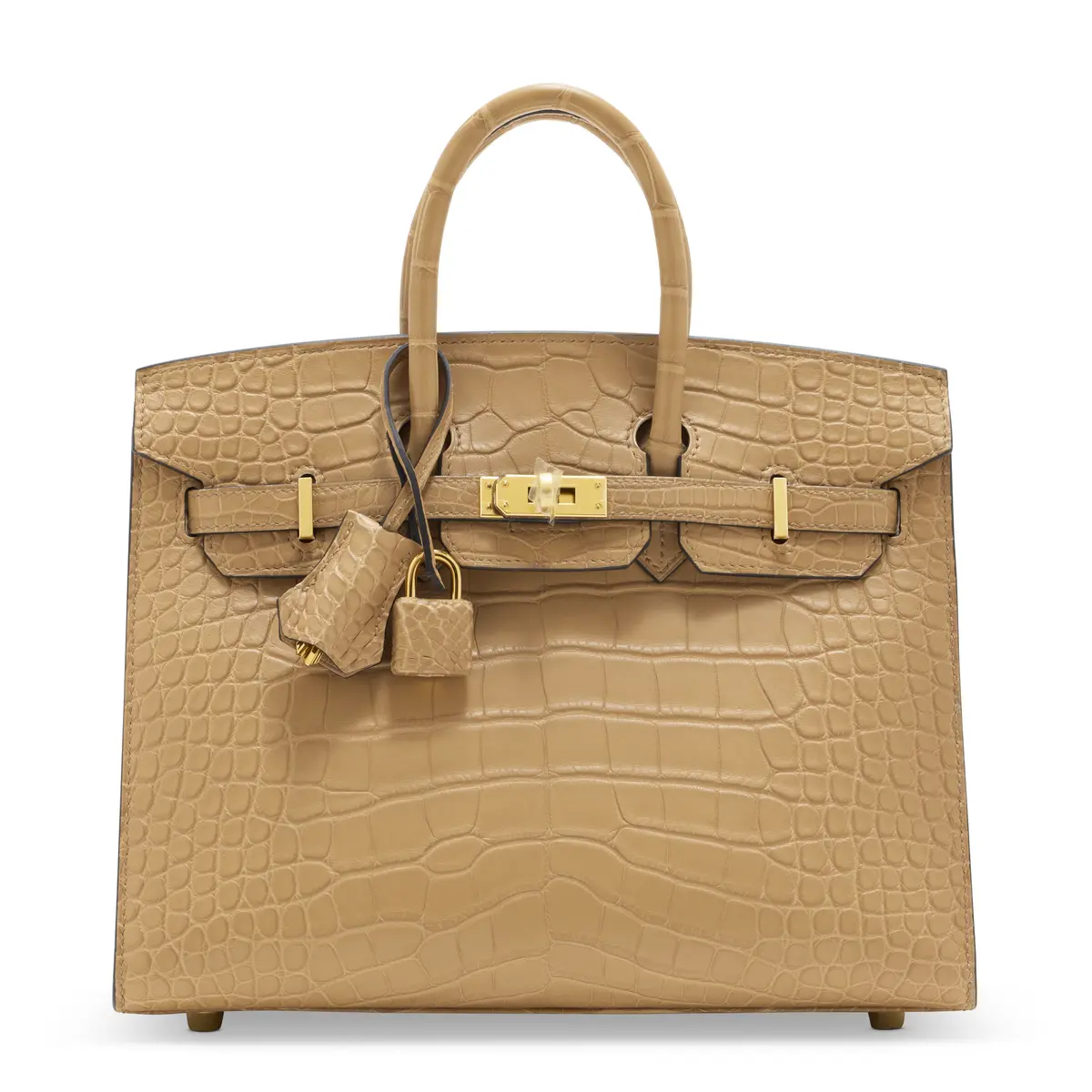 A MATTE CHAI ALLIGATOR SELLIER BIRKIN 25 WITH GOLD HARDWARE