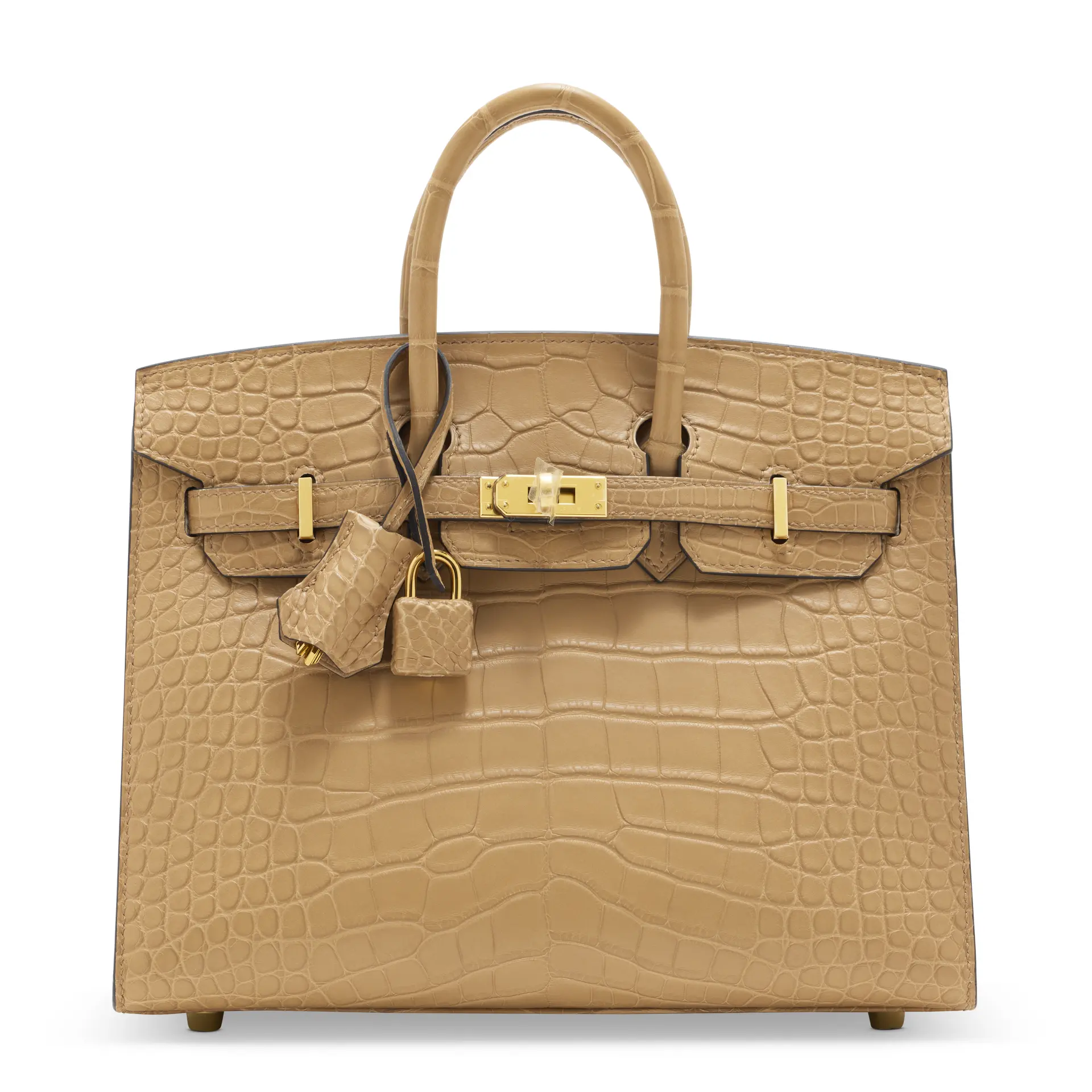 A MATTE CHAI ALLIGATOR SELLIER BIRKIN 25 WITH GOLD HARDWARE