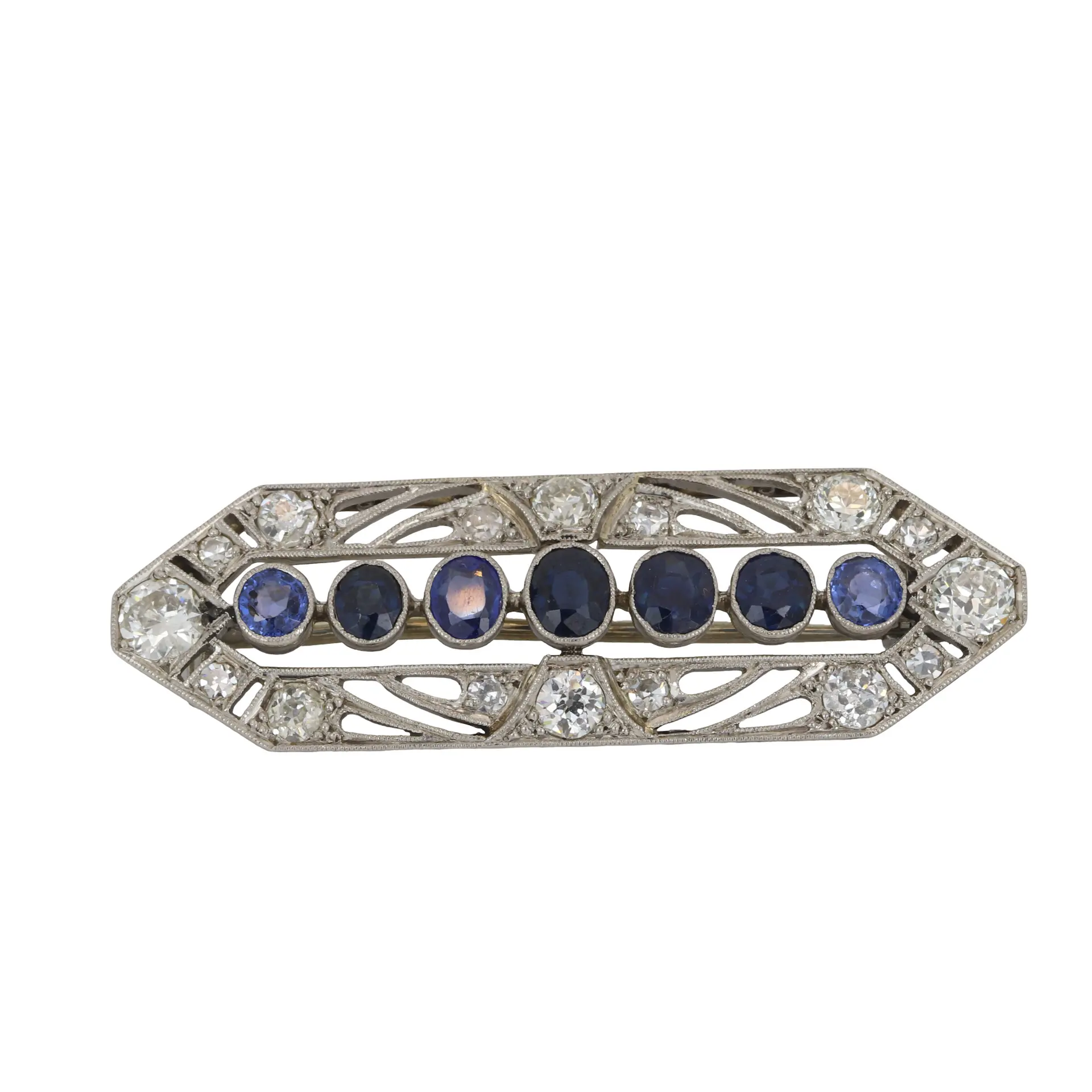 ART DECO PLATINUM DIAMOND & SAPPHIRE BROOCH.