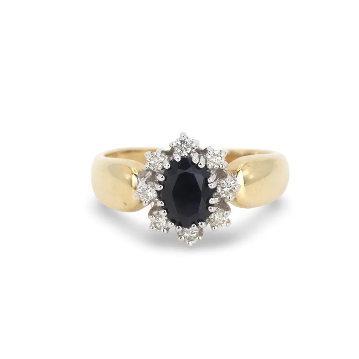 14CT GOLD SAPPHIRE & DIAMOND RING.