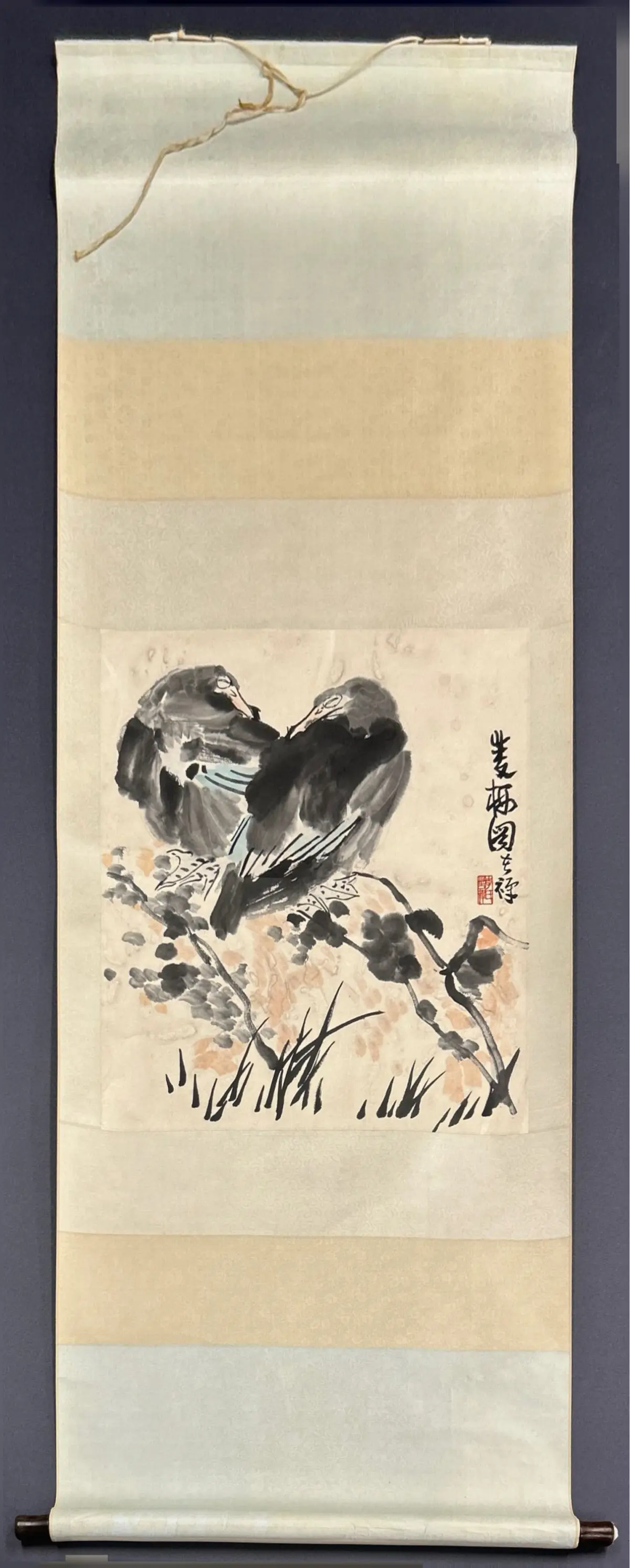 CHINESE BIRDS ON FOLIAGE SCROLL.