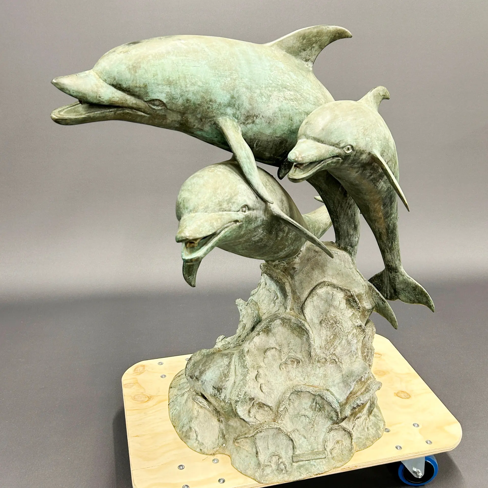 LARGE BRONZE DOLPHIN WATER FOUNTAIN.