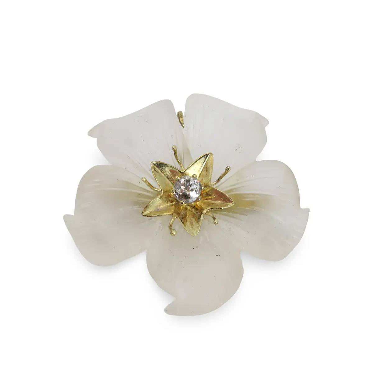 14CT GOLD DIAMOND & CRYSTAL BROOCH.