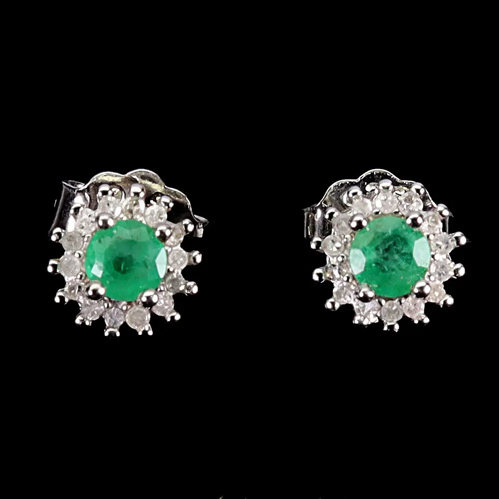 EMERALD AND DIAMOND CLUSTER EARRINGS.