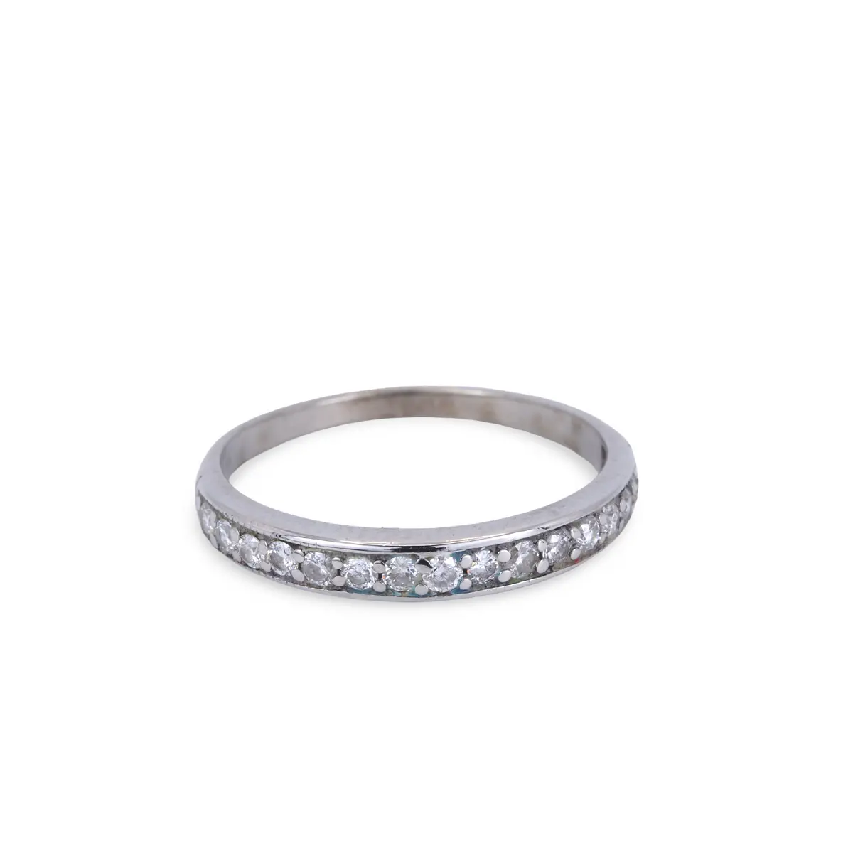 9CT DIAMOND HALF ETERNITY RING.