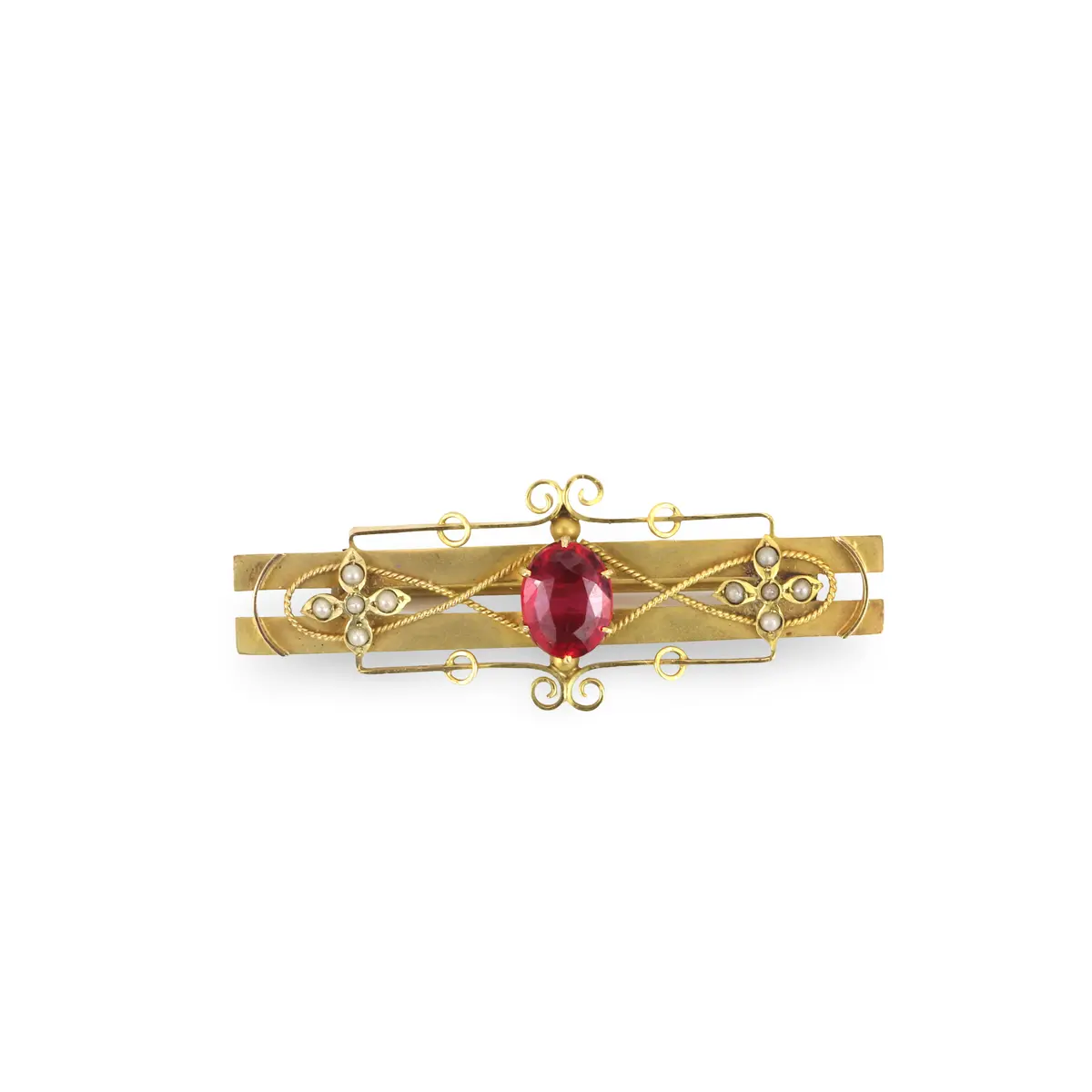 9CT GOLD TOURMALINE BROOCH.
