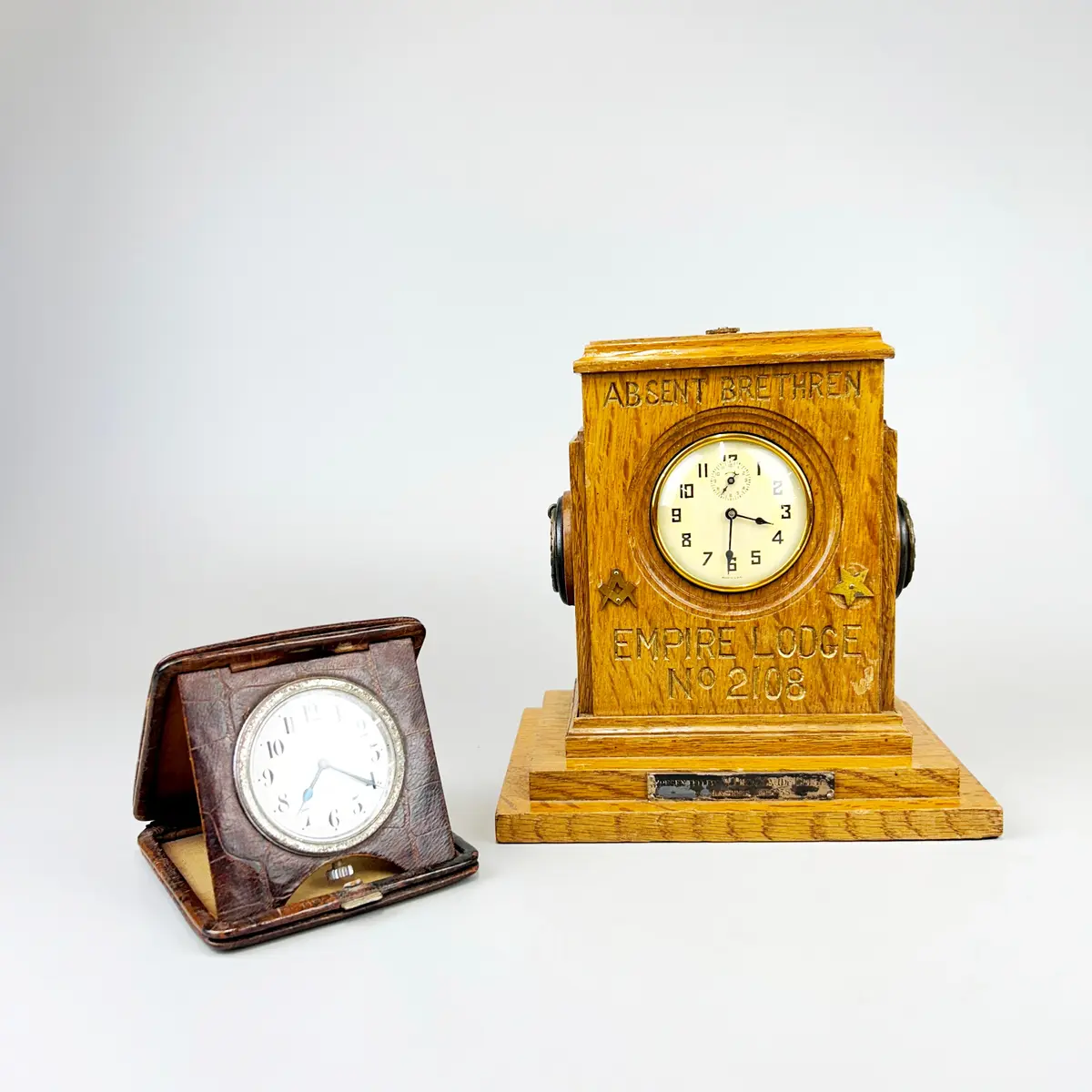WOODEN MANTLE CLOCK ETC.