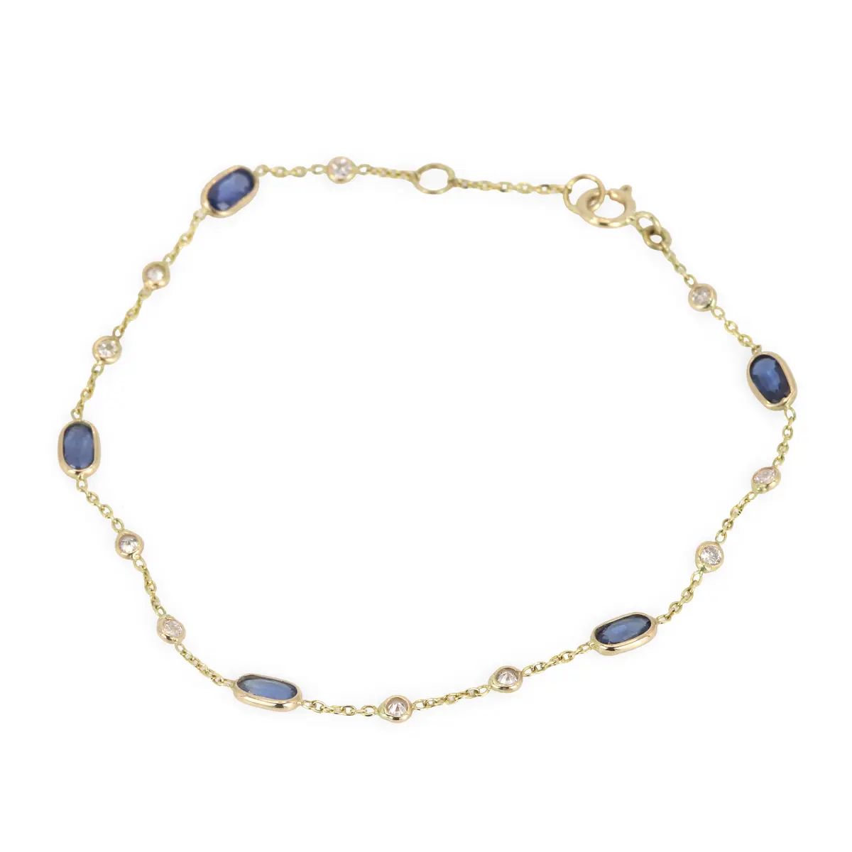 14CT GOLD SAPPHRE & DIAMOND BRACELET.
