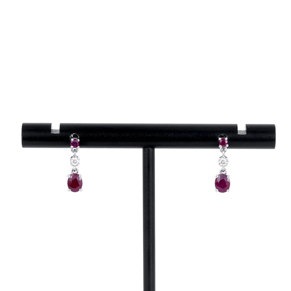 18CT RUBY AND DIAMOND EARRINGS.