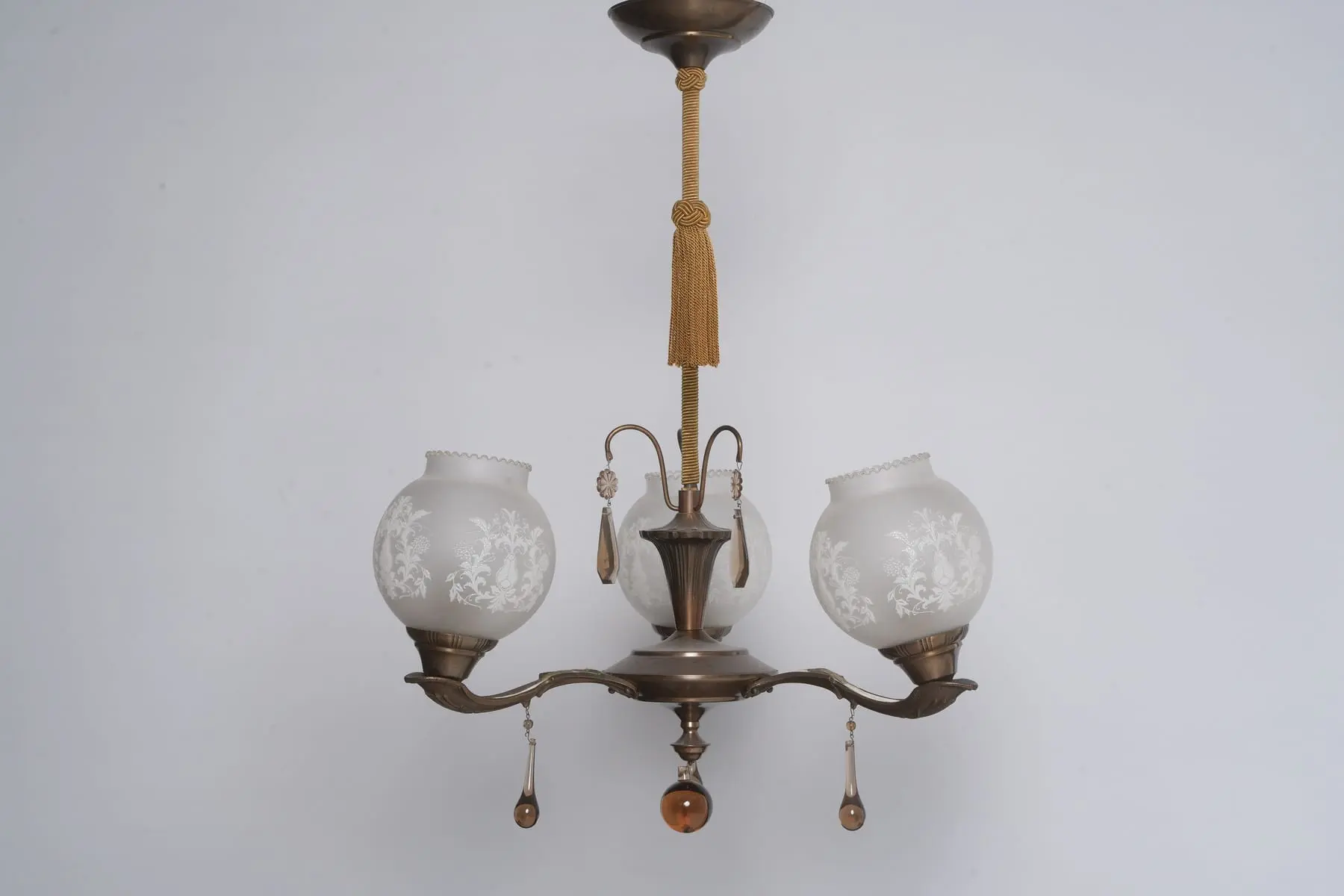 TAKLAMPA, metall med glaskupor, 1930-tal
