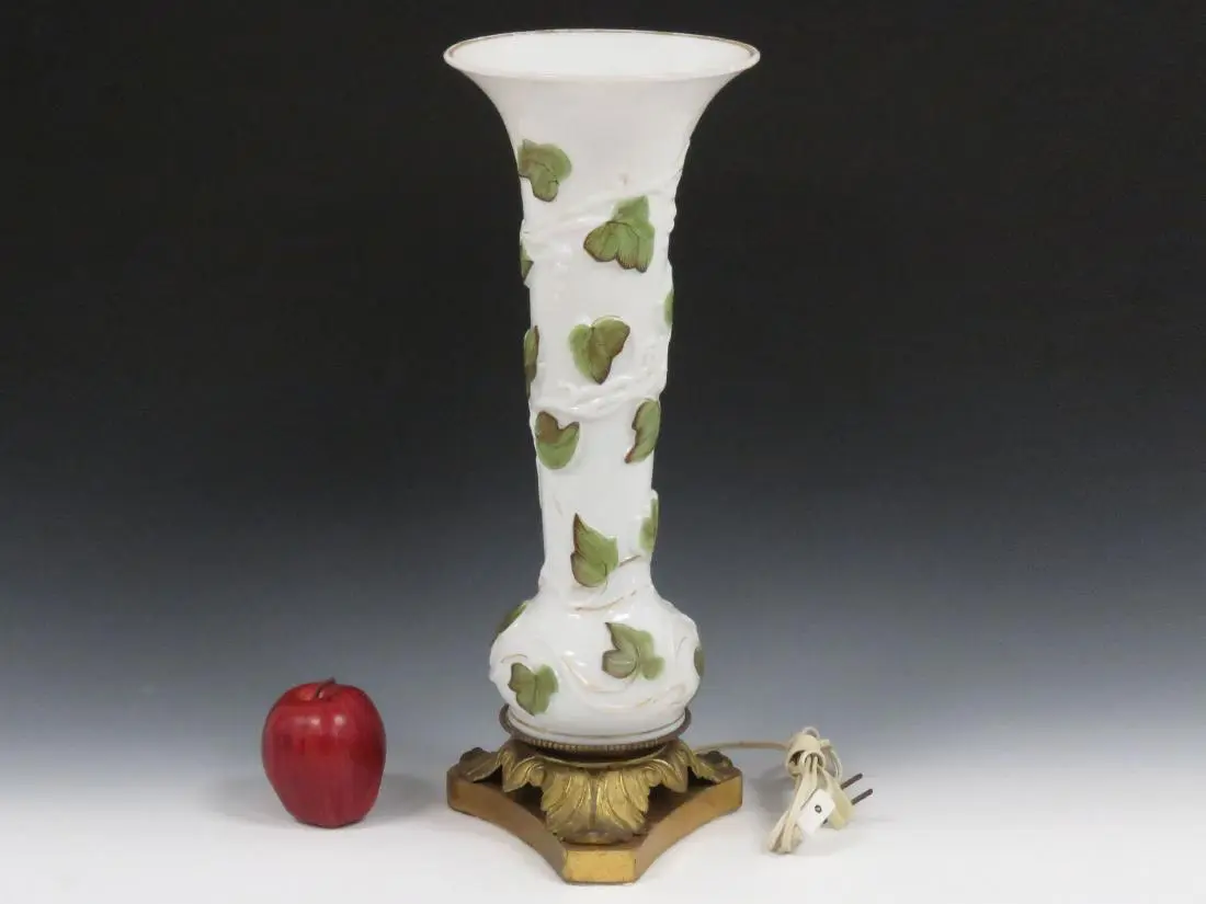 Mid-century modern painted milk glass table lamp.