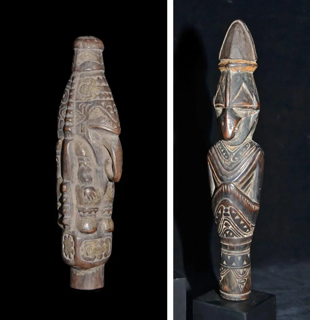 Two Fine Old Canoe Paddle Finials