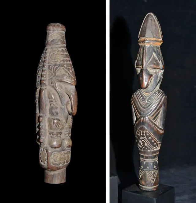 Two Fine Old Canoe Paddle Finials