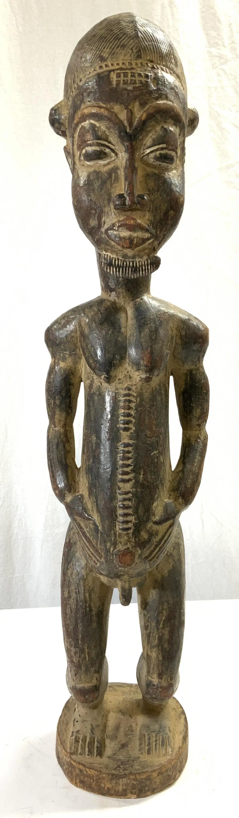 African Baule Vtg Standing Wood Male Ancestor Fig